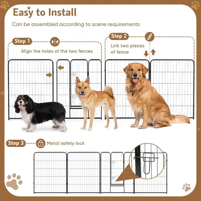 Dog Playpen Indoor Fence 16 Panel Metal Exercise Pen with Door