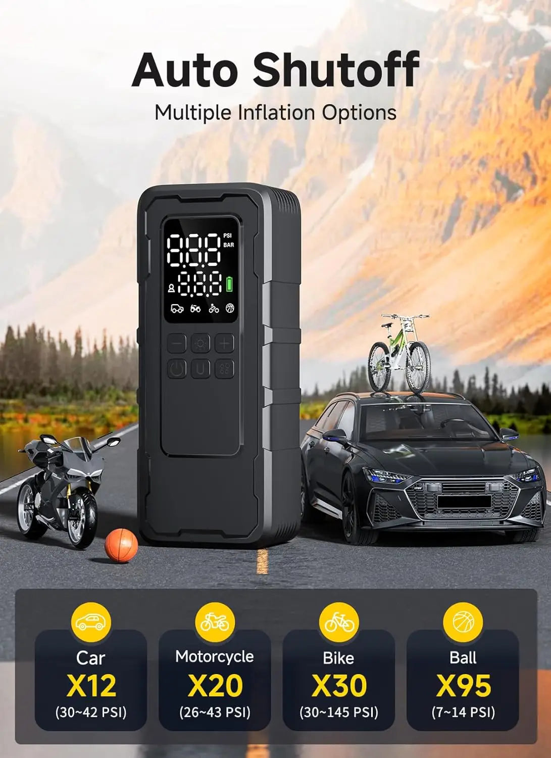 Portable 150PSI Tire Inflator, 20000mAh Air Pump with Gauge