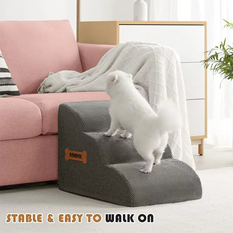 Detachable Pet Stairs, High-density Soft Sponge Dog Ramp Stairs, Ultra wide Anti Slip Steps, Suitable For High Beds Or Sofas