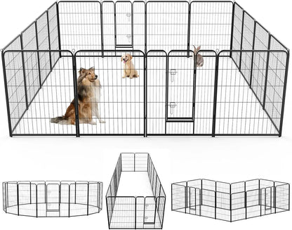 Dog Playpen Indoor Fence 16 Panel Metal Exercise Pen with Door