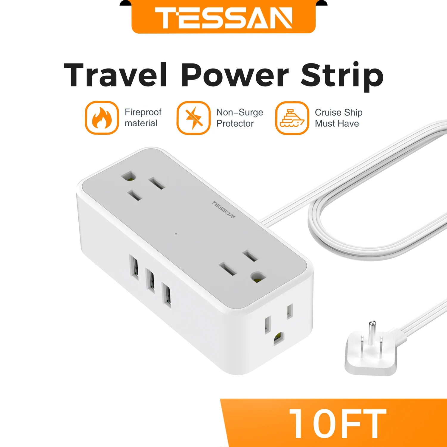 Ultra Thin Power Strip: 3 USB, 4 AC for Travel & Office