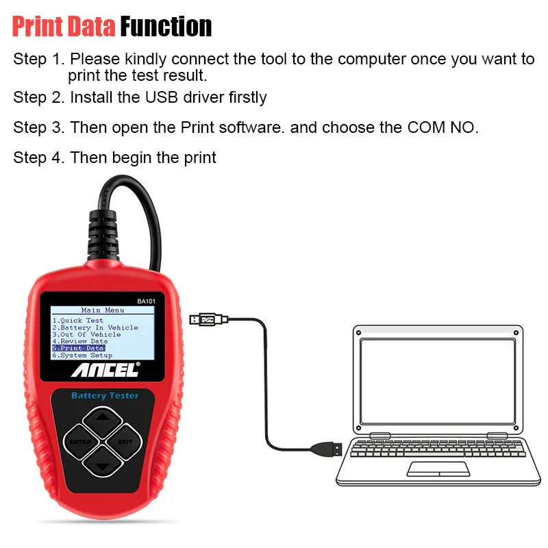 Ancel BA101 Auto Battery Tester 220AH Load Analyzer