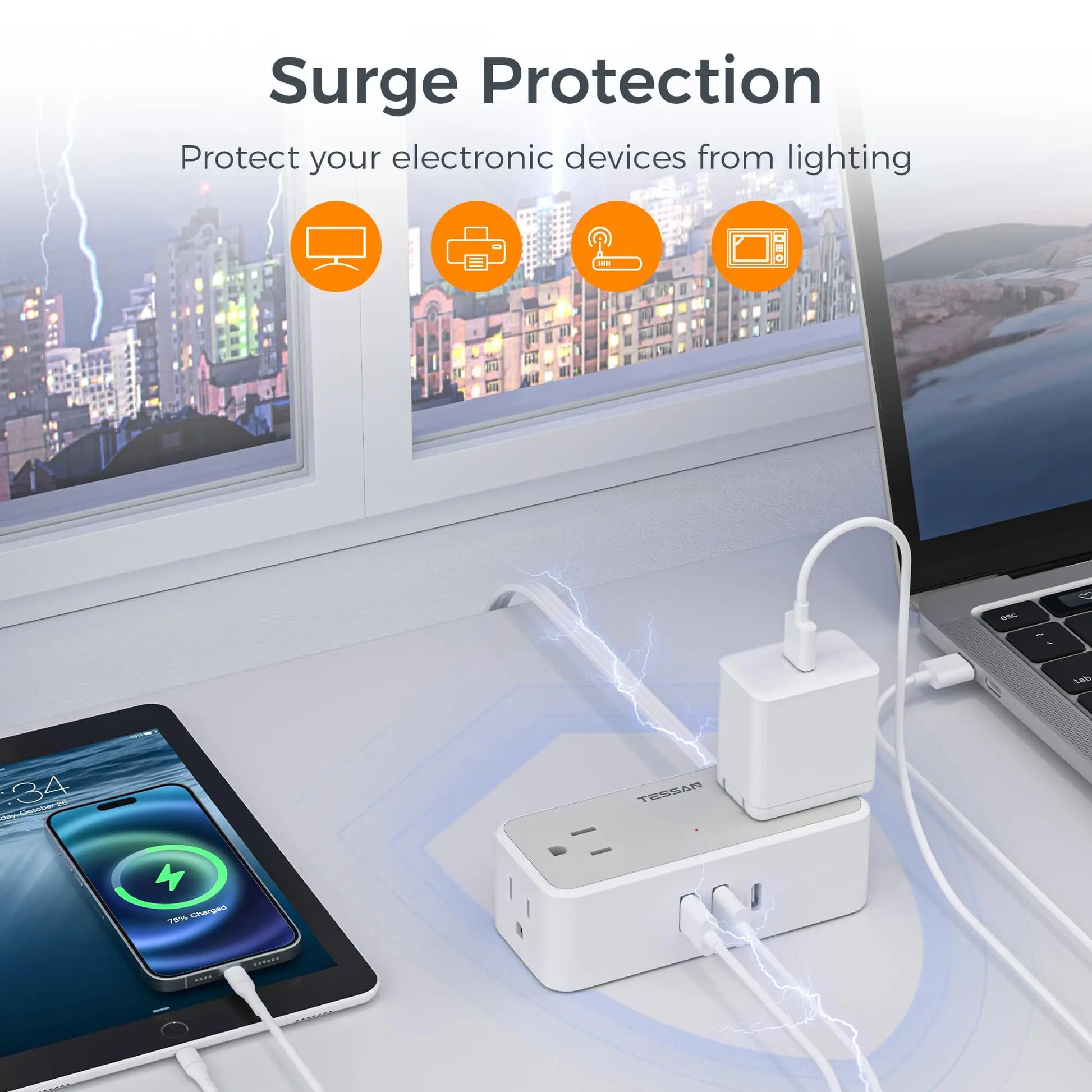 Ultra Thin Power Strip: 3 USB, 4 AC for Travel & Office