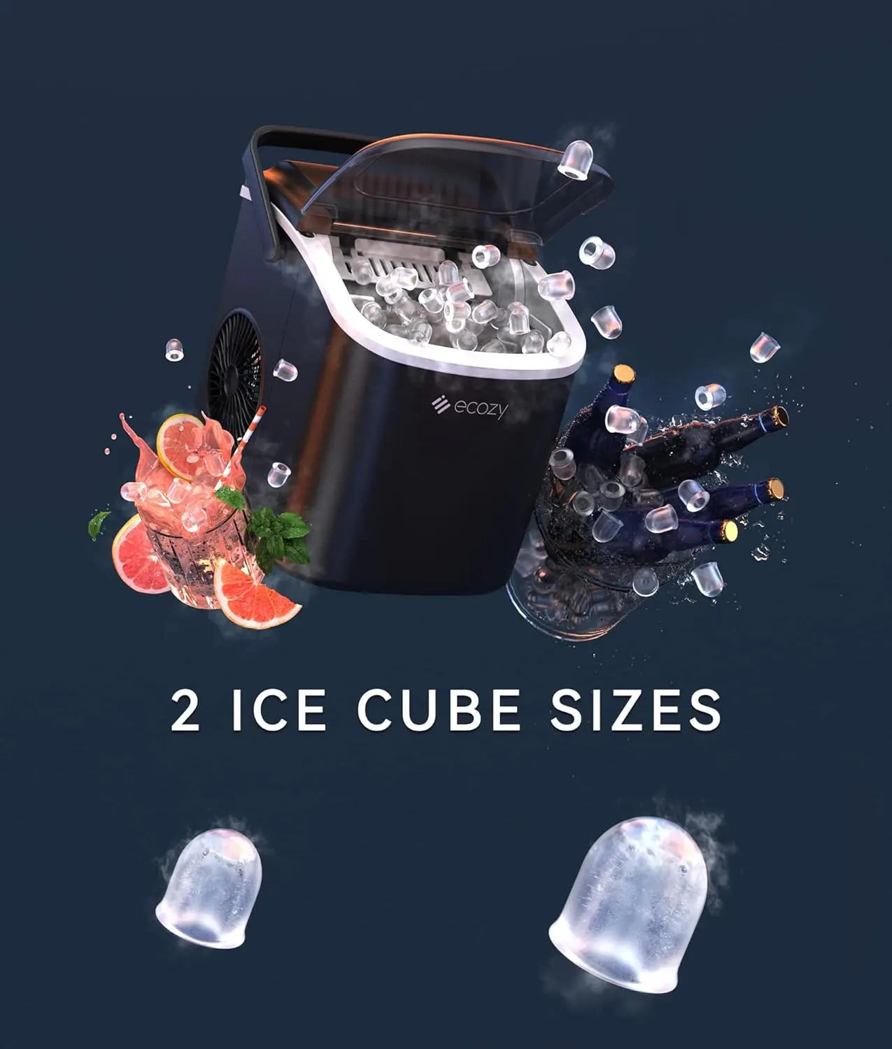 Portable Ice Maker - 9 Cubes in 6 Min, 26 Lbs/Day, Self-Cleaning