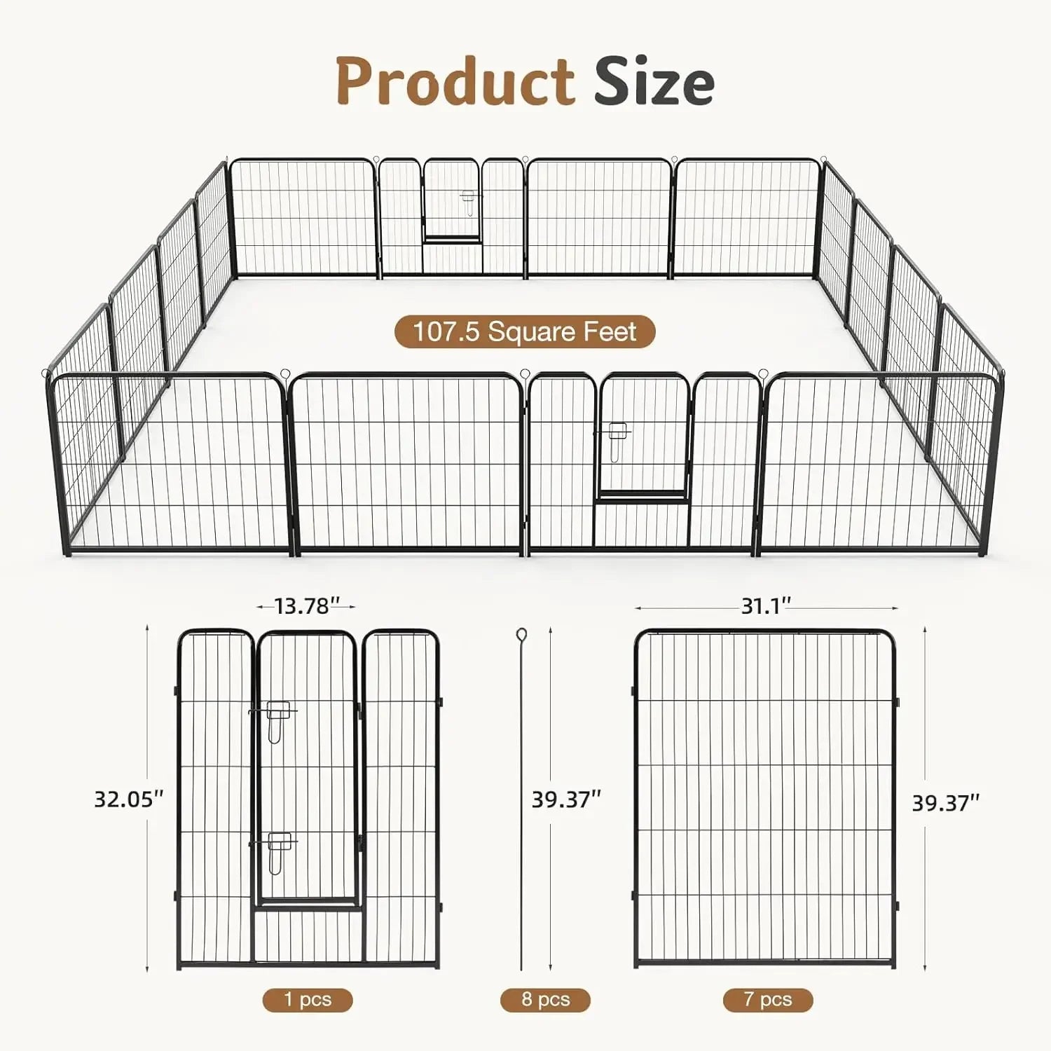 Dog Playpen Indoor Fence 16 Panel Metal Exercise Pen with Door