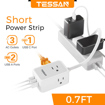 Ultra Thin Power Strip: 3 USB, 4 AC for Travel & Office