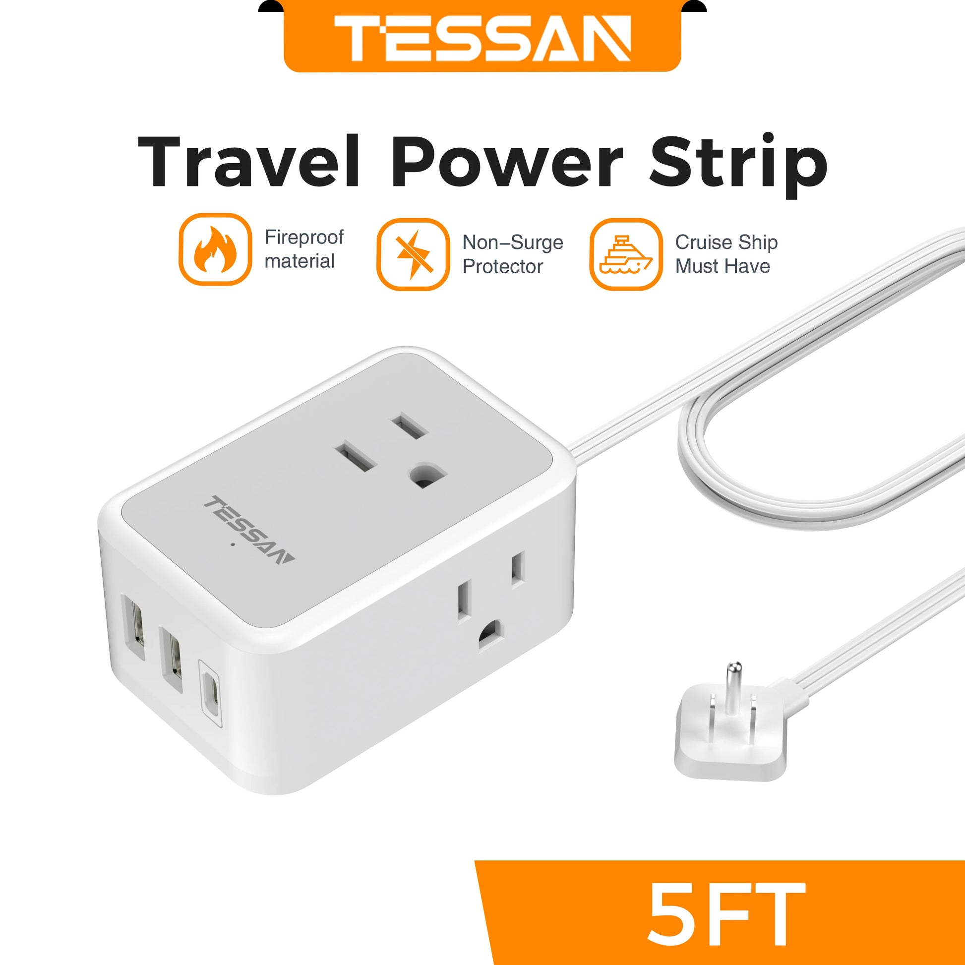 Ultra Thin Power Strip: 3 USB, 4 AC for Travel & Office