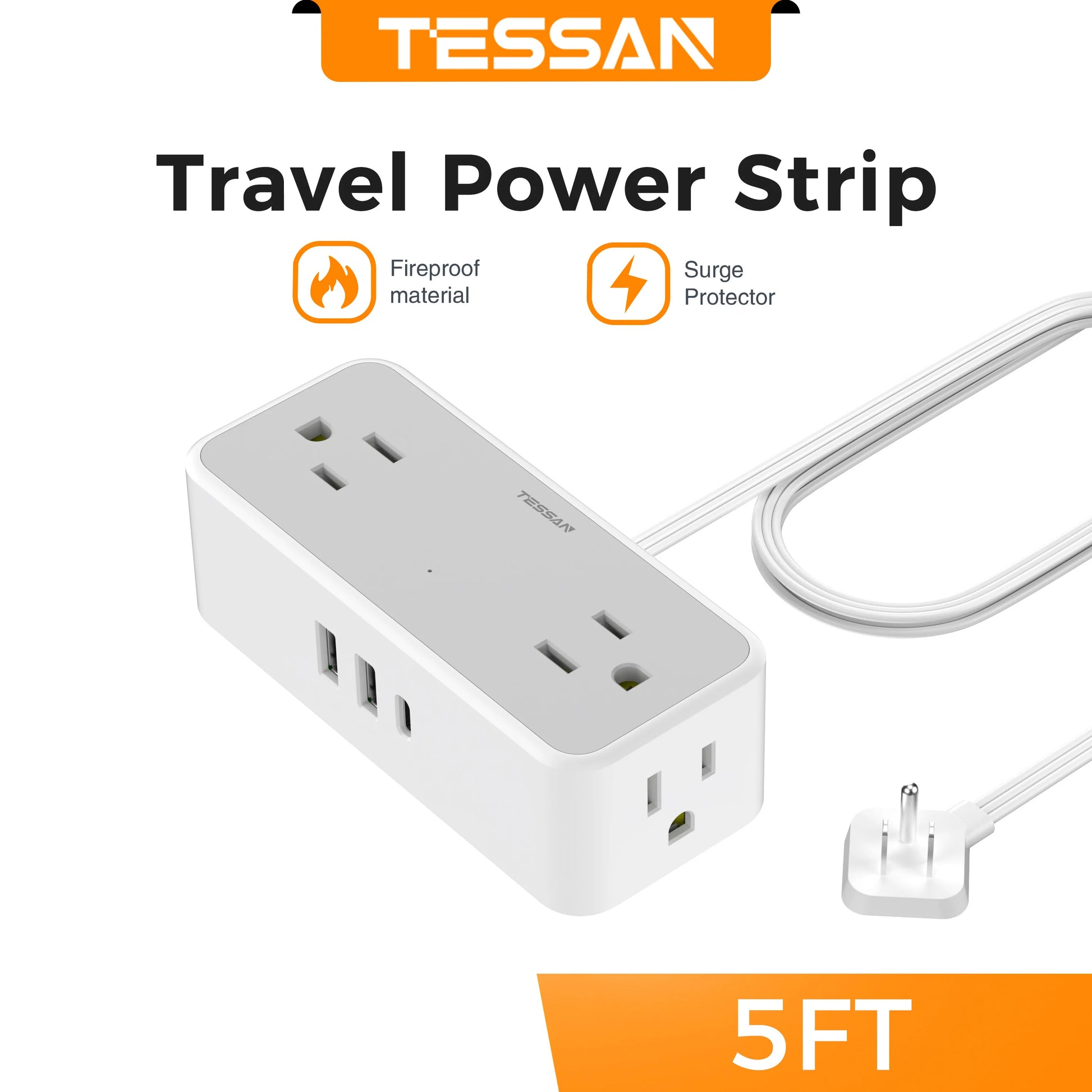 Ultra Thin Power Strip: 3 USB, 4 AC for Travel & Office