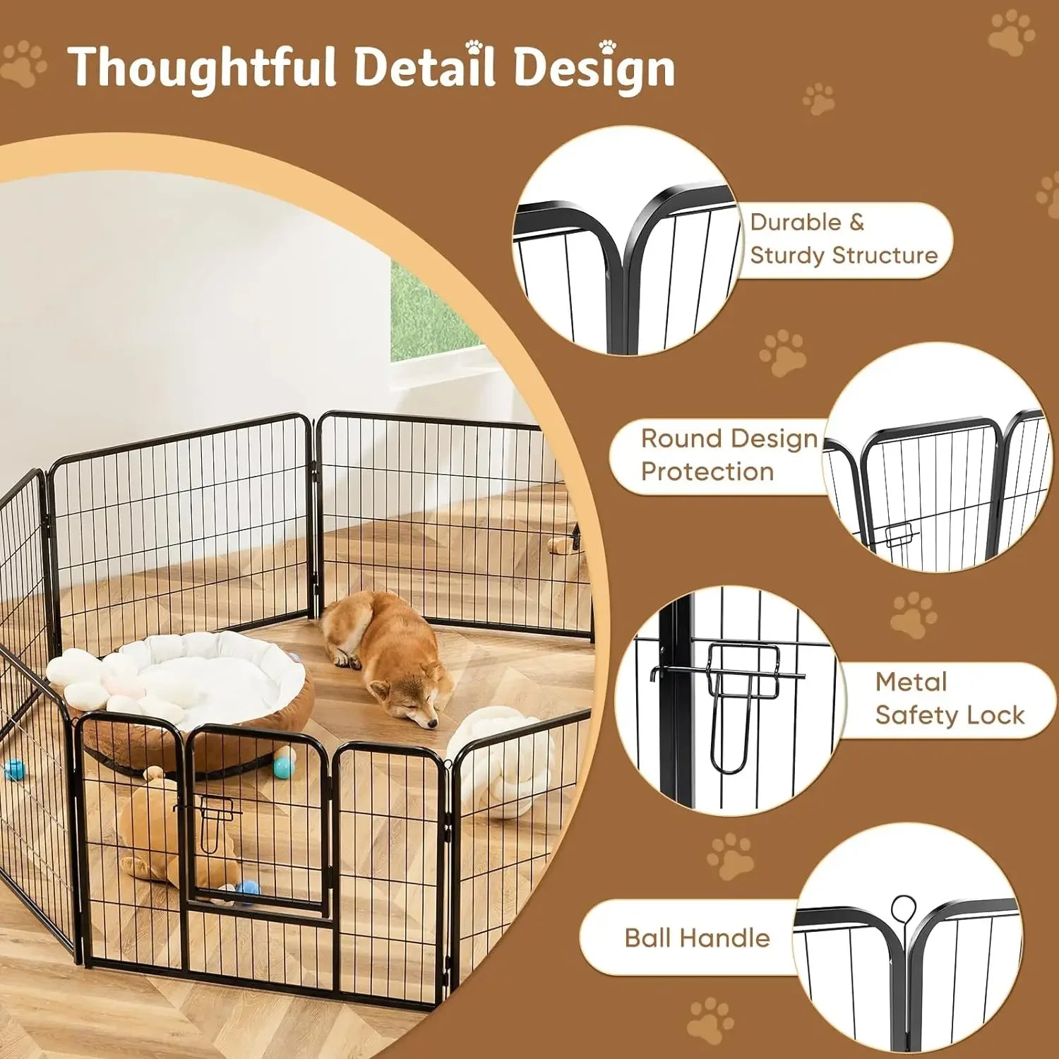 Dog Playpen Indoor Fence 16 Panel Metal Exercise Pen with Door